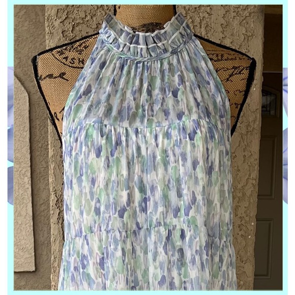 PinkBlush chiffon watercolor tiered midi dress Size L - Picture 4 of 7